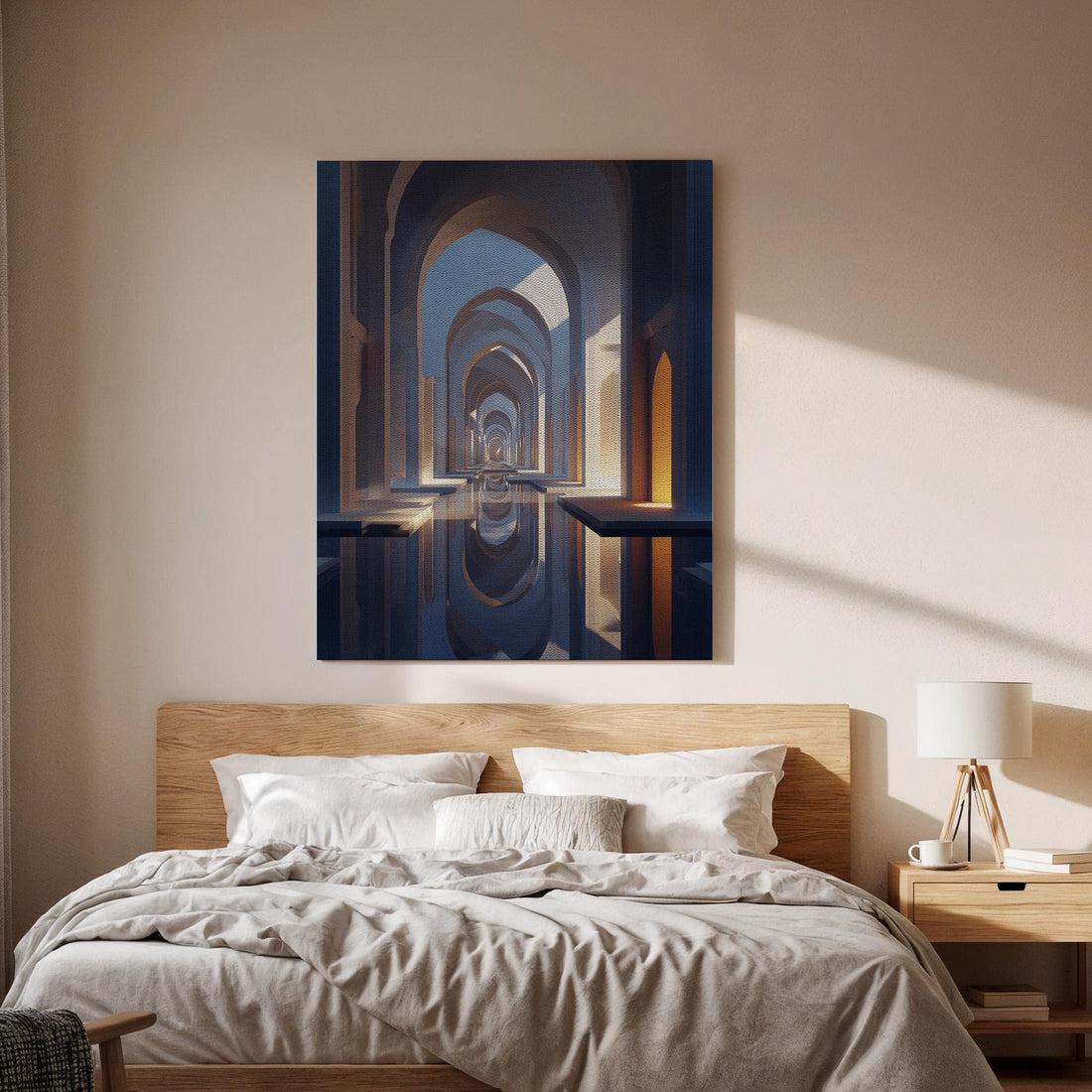 Abstract Architectural Archway, Framed Canvas Art, Modern Symmetrical Corridor Illustration, Minimalist Interiorl Decor, Contemporary Style