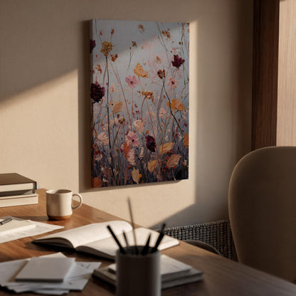 Soft Floral Meadow Canvas Art, Dreamy Wildflower Painting with Pastel Tones and Textured Details, Elegant Framed Wall Decor, New Home Gift