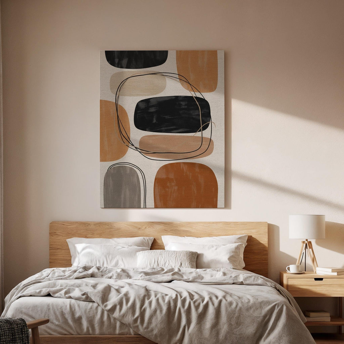 Abstract Framed Canvas, Modern Neutral Wall Art, Minimalist Geometric Decor, Earth Tone Artwork, Cozy Bedroom Framed Art, Canvas Wall Decor