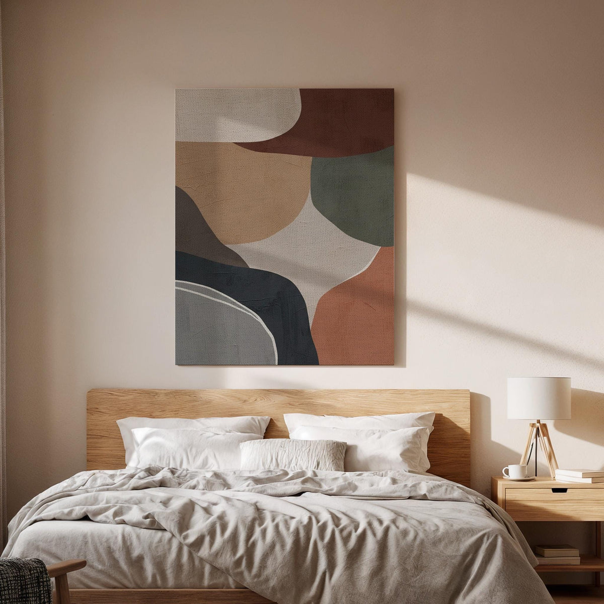 Framed Modern Abstract Canvas Art, Organic Shape Wall Decor, Neutral Earth Tone Artwork, Contemporary Minimal Art, Stylish Home Accent