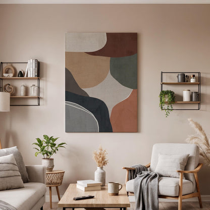 Framed Modern Abstract Canvas Art, Organic Shape Wall Decor, Neutral Earth Tone Artwork, Contemporary Minimal Art, Stylish Home Accent