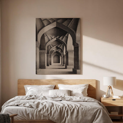 Architectural Canvas Corridor Art, Monochrome Wall Art, Perspective Drawing, Classical Architecture, Framed Canvas Art, Minimalist Decor
