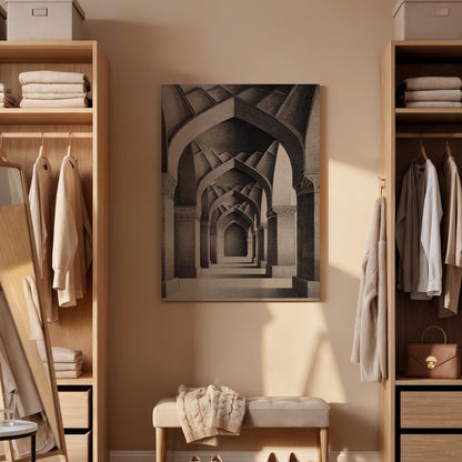 Architectural Canvas Corridor Art, Monochrome Wall Art, Perspective Drawing, Classical Architecture, Framed Canvas Art, Minimalist Decor