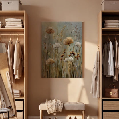 Modern Botanical Canvas, Framed Wall Art, Soft Wildflowers, Neutral Nature Tones, Minimal Floral Design, Contemporary Canvas Artwork