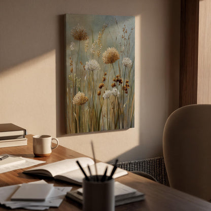 Modern Botanical Canvas, Framed Wall Art, Soft Wildflowers, Neutral Nature Tones, Minimal Floral Design, Contemporary Canvas Artwork