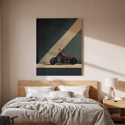 Minimal Motorcycle Canvas, Framed Urban Art, Geometric Wall Design, Industrial Aesthetic Style, Modern Graphic Canvas, Canvas Wall Decor