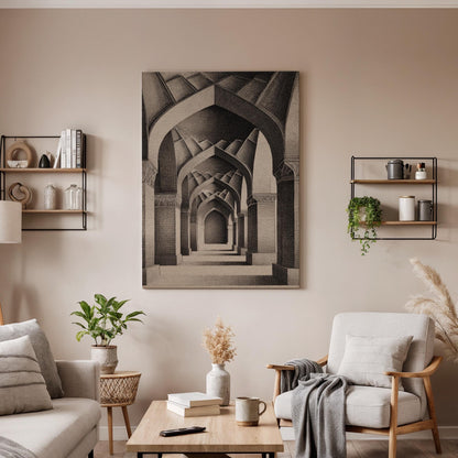 Architectural Canvas Corridor Art, Monochrome Wall Art, Perspective Drawing, Classical Architecture, Framed Canvas Art, Minimalist Decor