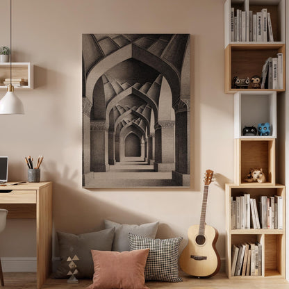 Architectural Canvas Corridor Art, Monochrome Wall Art, Perspective Drawing, Classical Architecture, Framed Canvas Art, Minimalist Decor