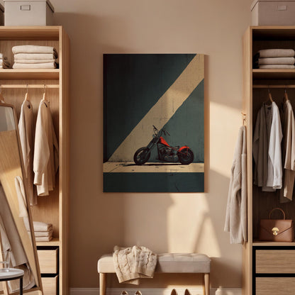Minimal Motorcycle Canvas, Framed Urban Art, Geometric Wall Design, Industrial Aesthetic Style, Modern Graphic Canvas, Canvas Wall Decor