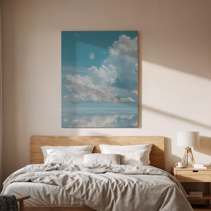 Calm Sky Reflection Canvas Wall Art, Framed Cloudscape Seascape Artwork, Minimal Ocean Horizon Decor, Modern Bedroom Accent, New Home Gift
