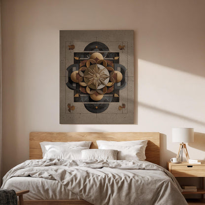 Geometric Mandala Framed Canvas Wall Art, Abstract Symmetrical Sacred Design Canvas Decor, Modern Bedroom Statement Wall Accent, Home Gift