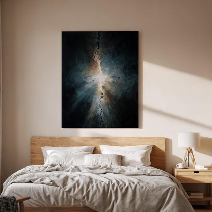 Abstract Light Burst Canvas Wall Art, Framed Modern Dark Canvas Decor, Dramatic Energy Painting, Contemporary Bedroom Wall Accent, Home Gift