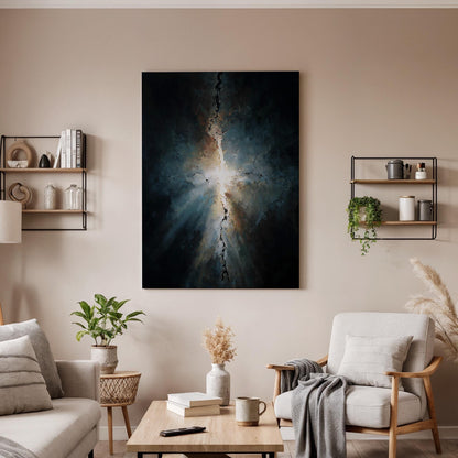 Abstract Light Burst Canvas Wall Art, Framed Modern Dark Canvas Decor, Dramatic Energy Painting, Contemporary Bedroom Wall Accent, Home Gift