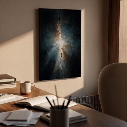 Abstract Light Burst Canvas Wall Art, Framed Modern Dark Canvas Decor, Dramatic Energy Painting, Contemporary Bedroom Wall Accent, Home Gift