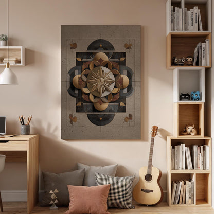 Geometric Mandala Framed Canvas Wall Art, Abstract Symmetrical Sacred Design Canvas Decor, Modern Bedroom Statement Wall Accent, Home Gift