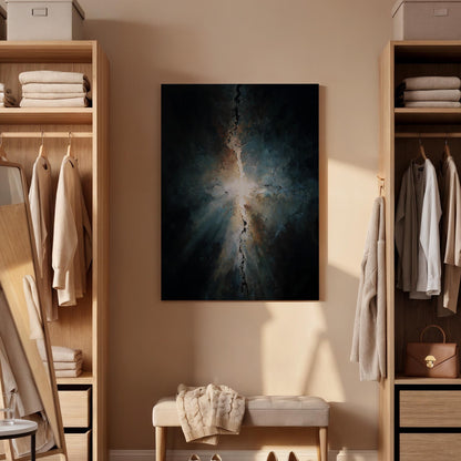 Abstract Light Burst Canvas Wall Art, Framed Modern Dark Canvas Decor, Dramatic Energy Painting, Contemporary Bedroom Wall Accent, Home Gift
