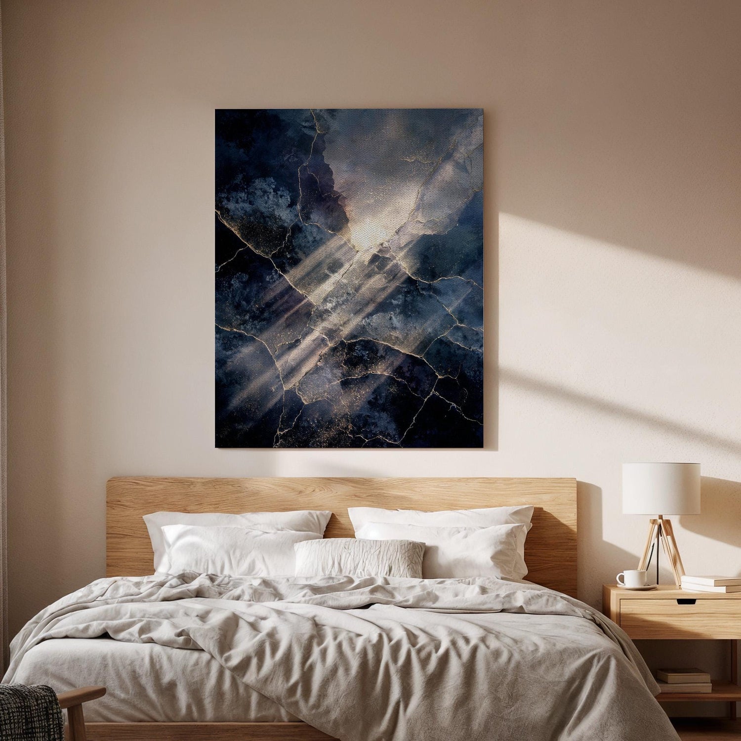 Abstract Marble Canvas Wall Art, Dark Blue Gold Texture Canvas Decor, Modern Luxury Canvas Artwork, Contemporary Abstract Wall Decor