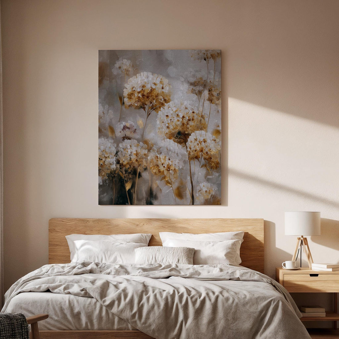 Floral Canvas Wall Art, Neutral Flower Canvas Decor, Beige Botanical Canvas, Minimalist Floral Artwork, Elegant Nature Wall Decor, Home Art