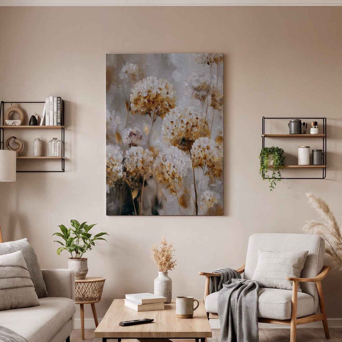 Floral Canvas Wall Art, Neutral Flower Canvas Decor, Beige Botanical Canvas, Minimalist Floral Artwork, Elegant Nature Wall Decor, Home Art