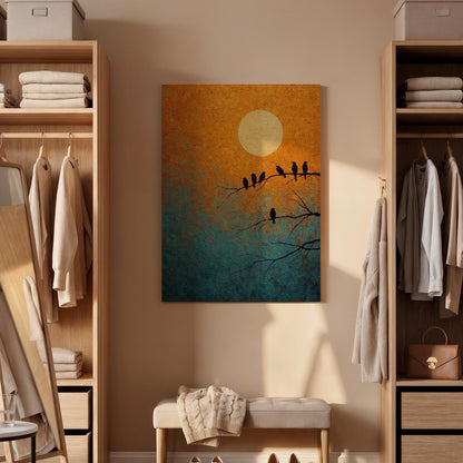 Moon Bird Canvas, Sunset Bird Wall Art, Minimalist Nature Canvas Decor, Bird Silhouette Artwork, Modern Nature Wall Decor, Canvas Wall Art