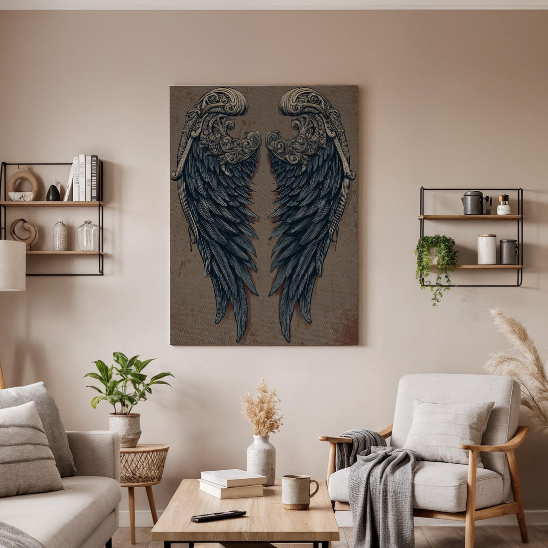 Angel Wing Canvas, Gothic Angel Wings Wall Art, Dark Angel Wing Canvas Decor, Vintage Angel Wings Artwork, Gothic Wall Decor, New Home Gift