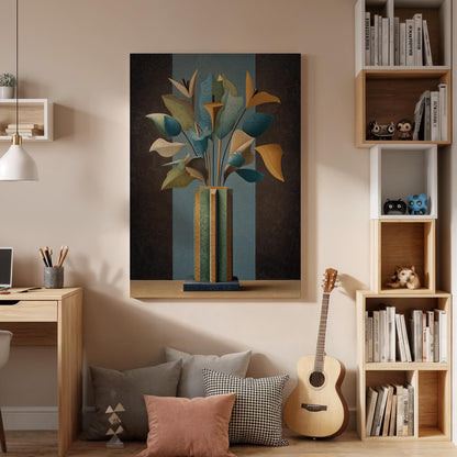 Abstract Floral Vase Canvas, Geometric Flower Canvas Wall Art, Modern Botanical Artwork, Contemporary Vase Flower Decor, Canvas Wall Art