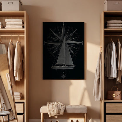 Sailboat Compass Canvas, Nautical Sailboat Wall Art, Maritime Navigation Canvas Decor, Sailing Boat Artwork, Ocean Compass Wall Decor