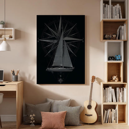 Sailboat Compass Canvas, Nautical Sailboat Wall Art, Maritime Navigation Canvas Decor, Sailing Boat Artwork, Ocean Compass Wall Decor