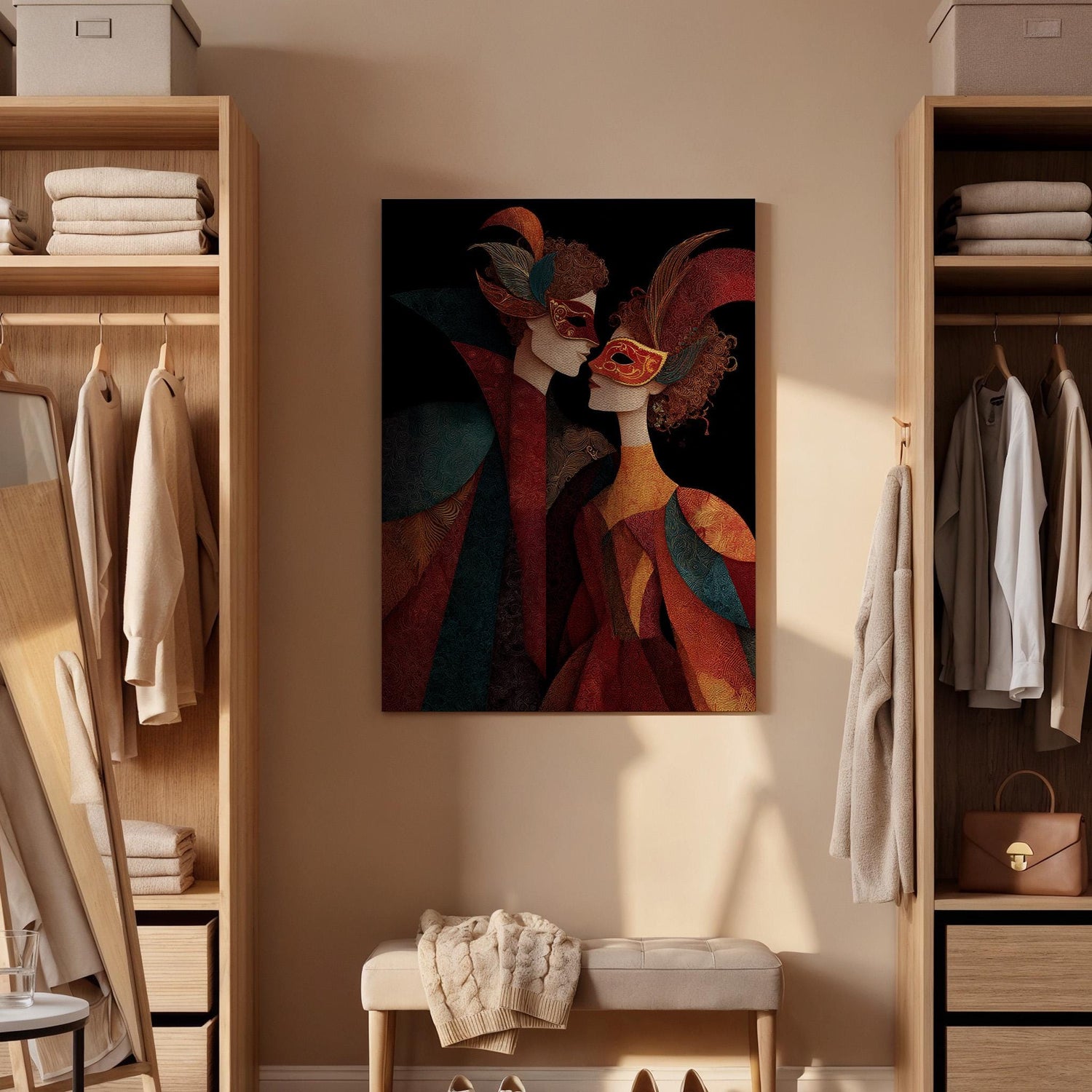 Venetian Mask Canvas Wall Art, Carnival Mask Couple Canvas Decor, Romantic Masquerade Artwork, Elegant Mask Wall Decor, Canvas Wall Art