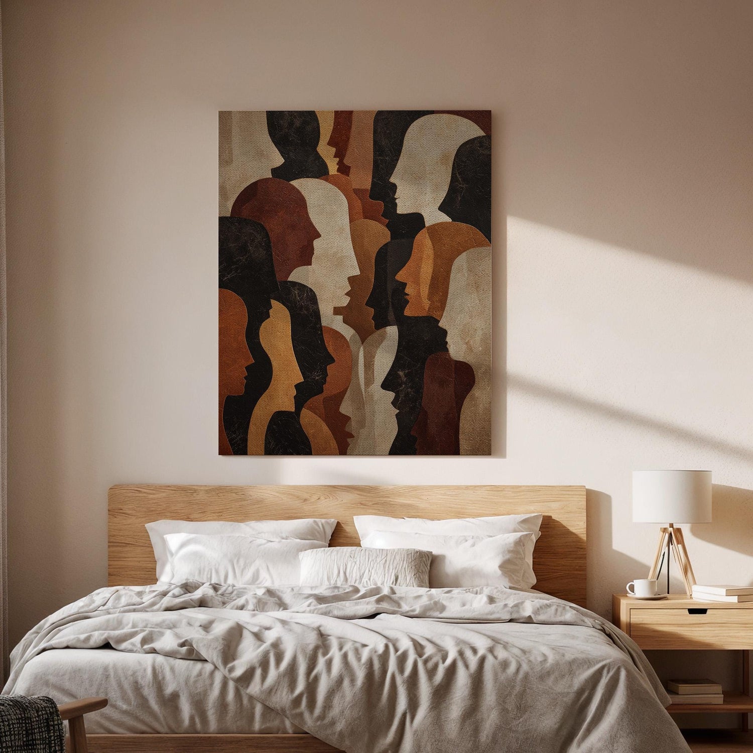 Abstract Faces Canvas Wall Art, Modern Minimalist Face Silhouette Canvas Decor, Contemporary Human Profile Artwork, Neutral Tone Wall Decor