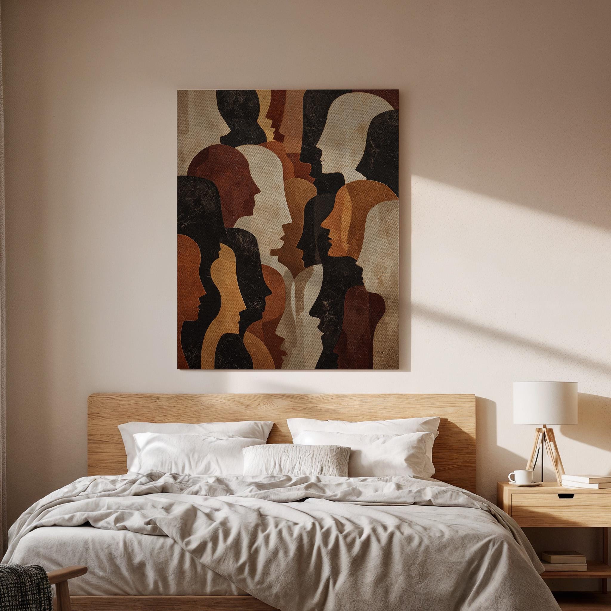 Abstract Faces Canvas Wall Art, Modern Minimalist Face Silhouette Canvas Decor, Contemporary Human Profile Artwork, Neutral Tone Wall Decor