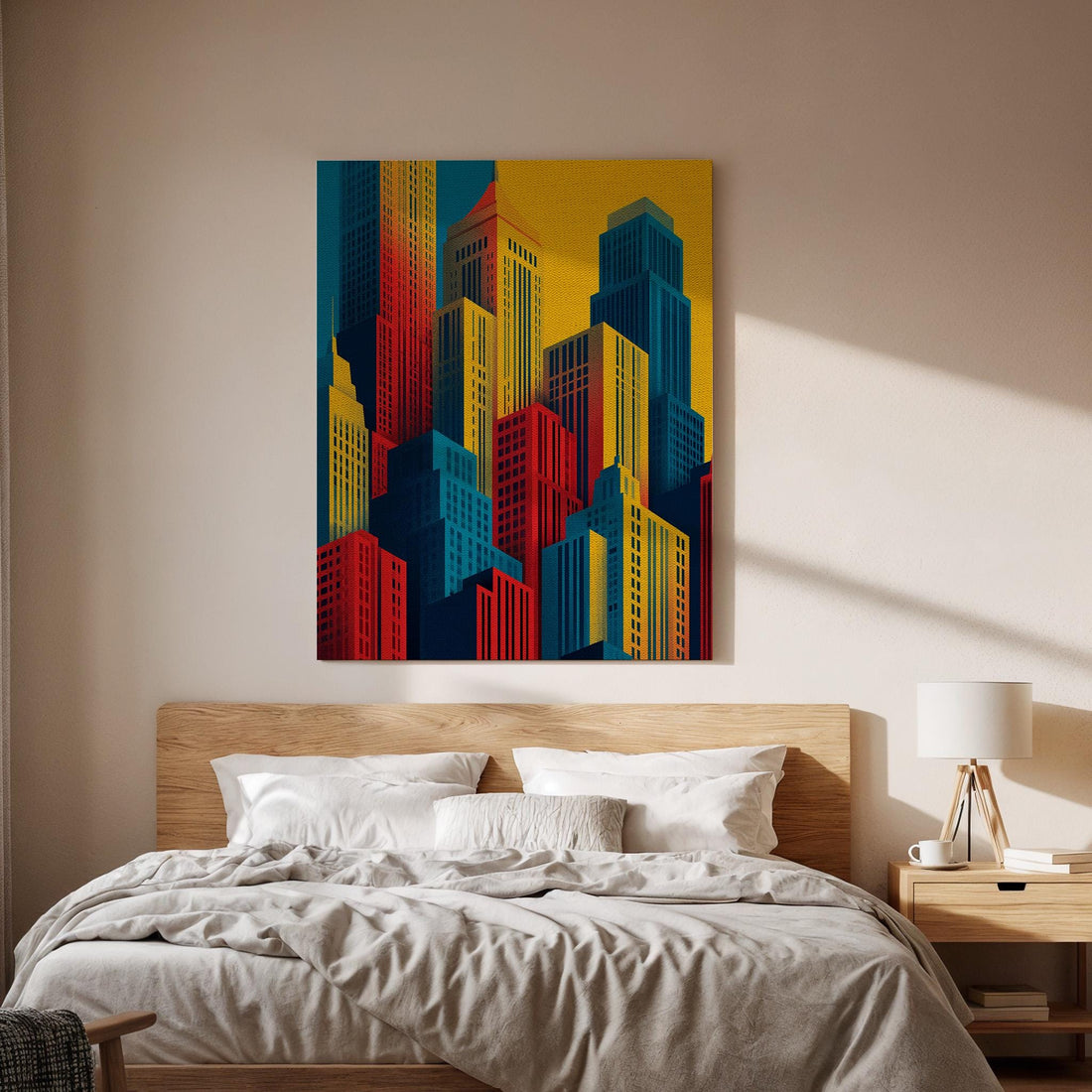 Abstract City Skyline Canvas Wall Art, Colorful Modern Cityscape Canvas Decor, Geometric Urban Building Artwork, Contemporary City Wall Art