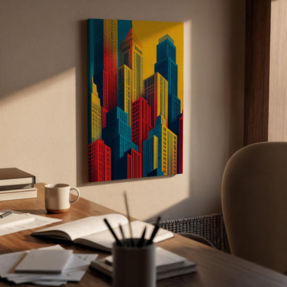 Abstract City Skyline Canvas Wall Art, Colorful Modern Cityscape Canvas Decor, Geometric Urban Building Artwork, Contemporary City Wall Art