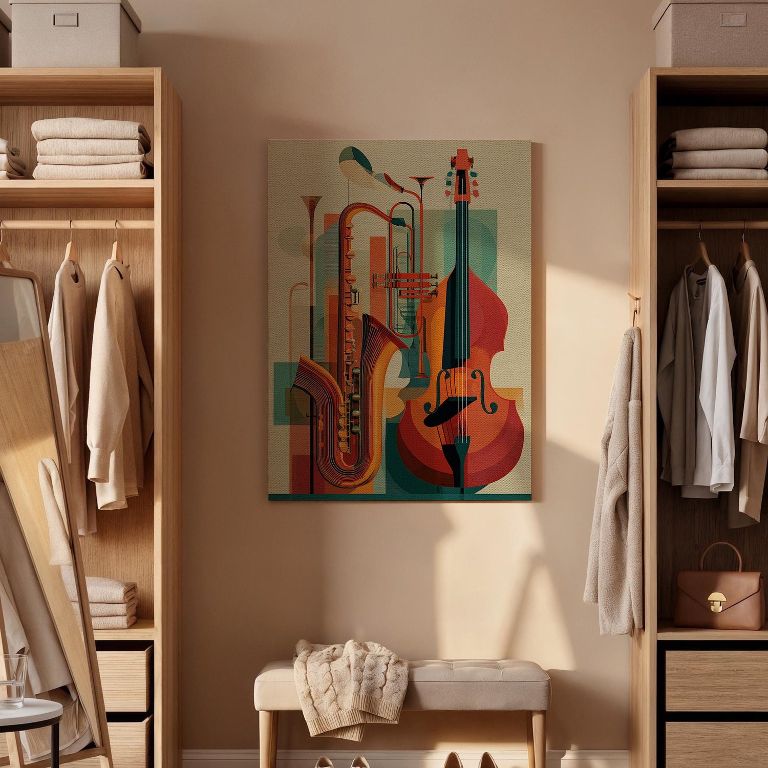 Jazz Instrument Canvas Wall Art, Abstract Music Instrument Canvas Decor, Saxophone Trumpet Bass Artwork, Modern Music Wall Decor, Home Art