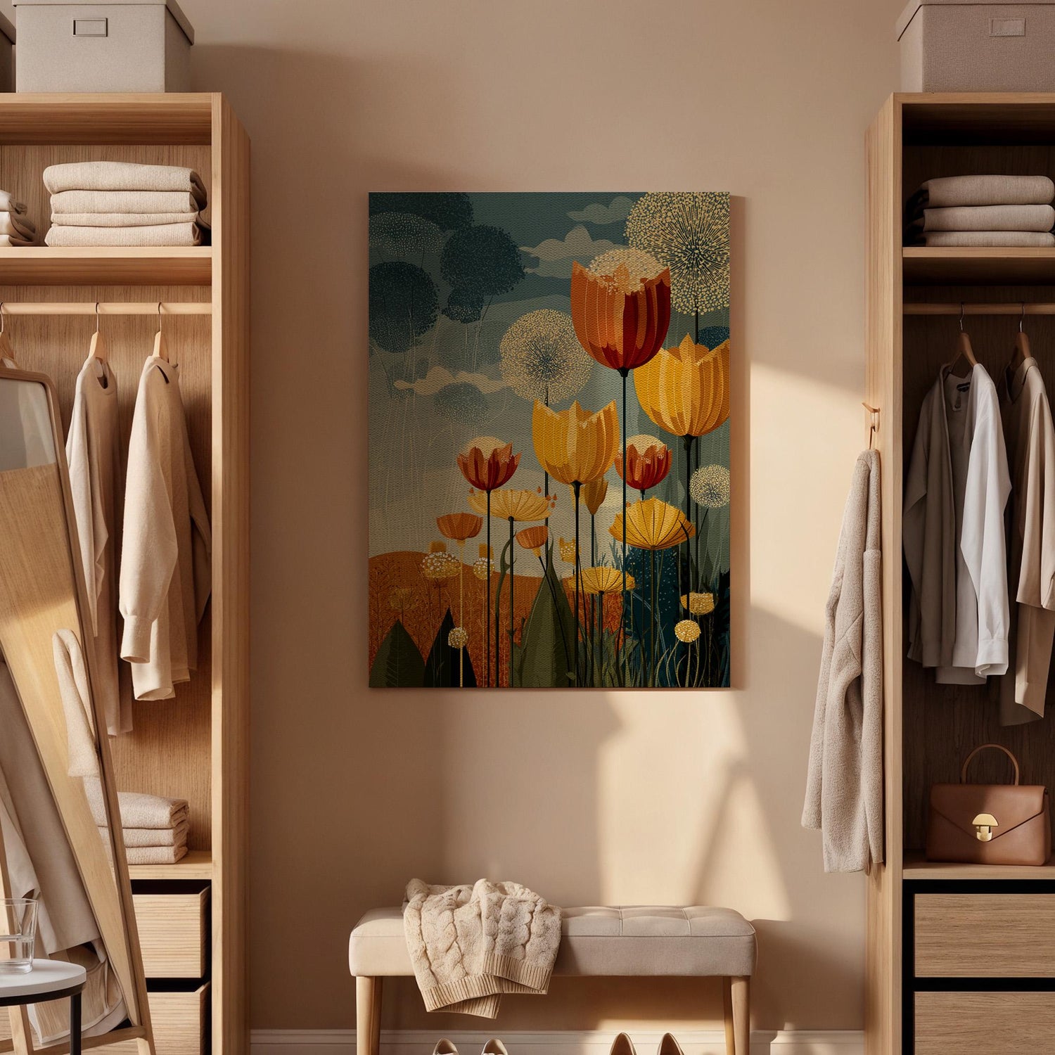 Floral Landscape Canvas Wall Art, Modern Flower Field Canvas Decor, Abstract Botanical Canvas Artwork, Nature Inspired Wall Decor, Home Art