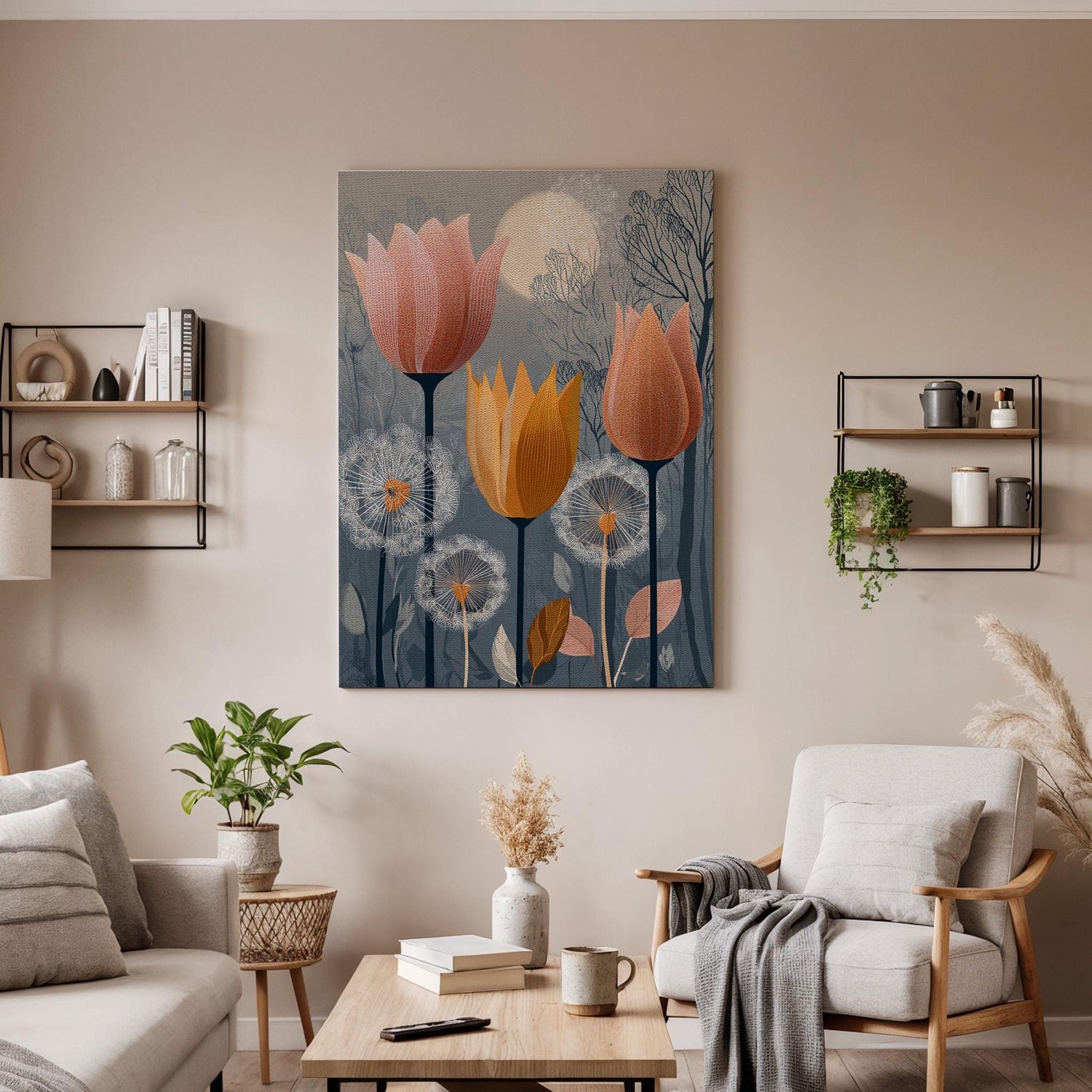 Tulip Floral Canvas Wall Art, Modern Botanical Flower Canvas Decor, Abstract Tulip Flower Artwork, Nature Inspired Wall Decor, New Home Gift