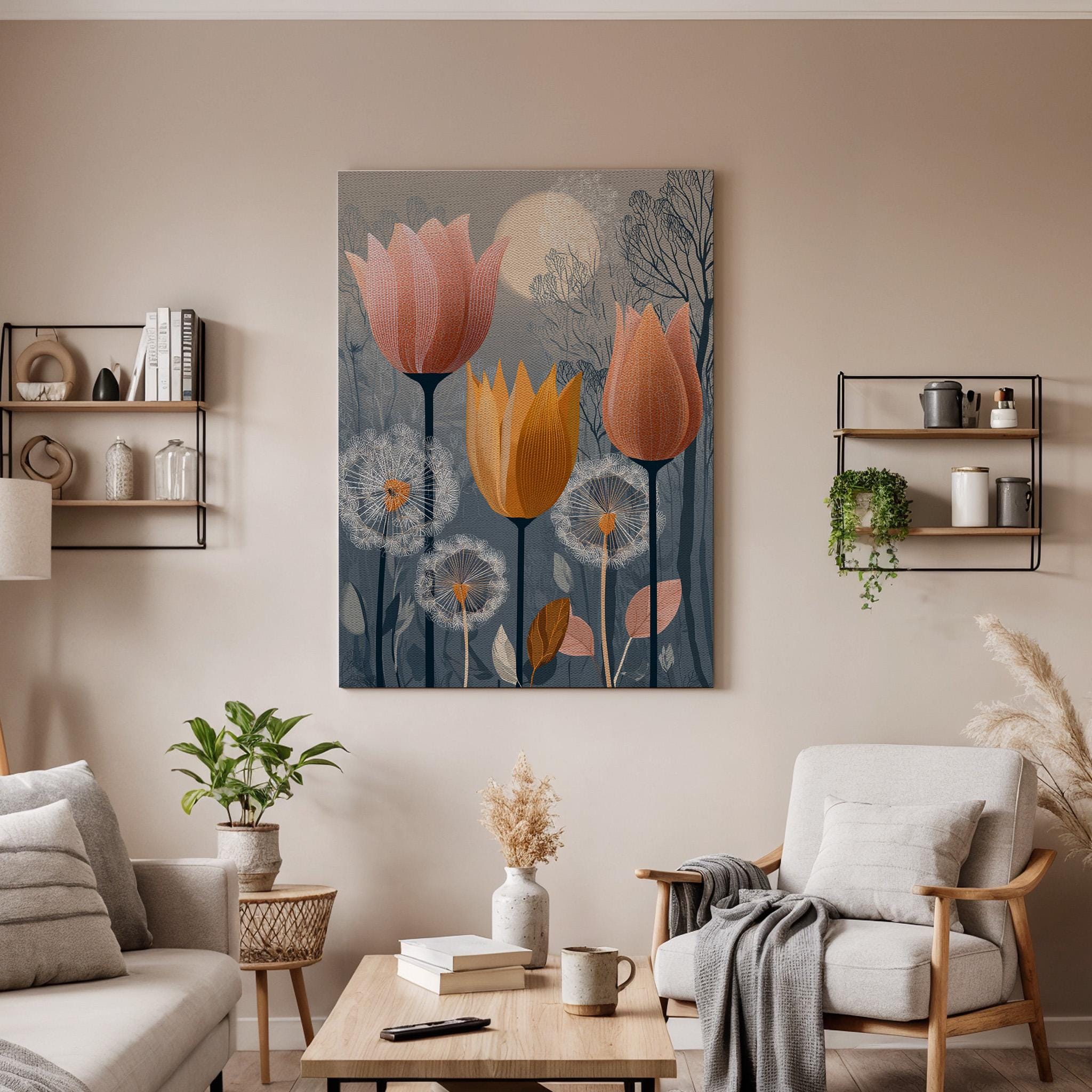 Tulip Floral Canvas Wall Art, Modern Botanical Flower Canvas Decor, Abstract Tulip Flower Artwork, Nature Inspired Wall Decor, New Home Gift