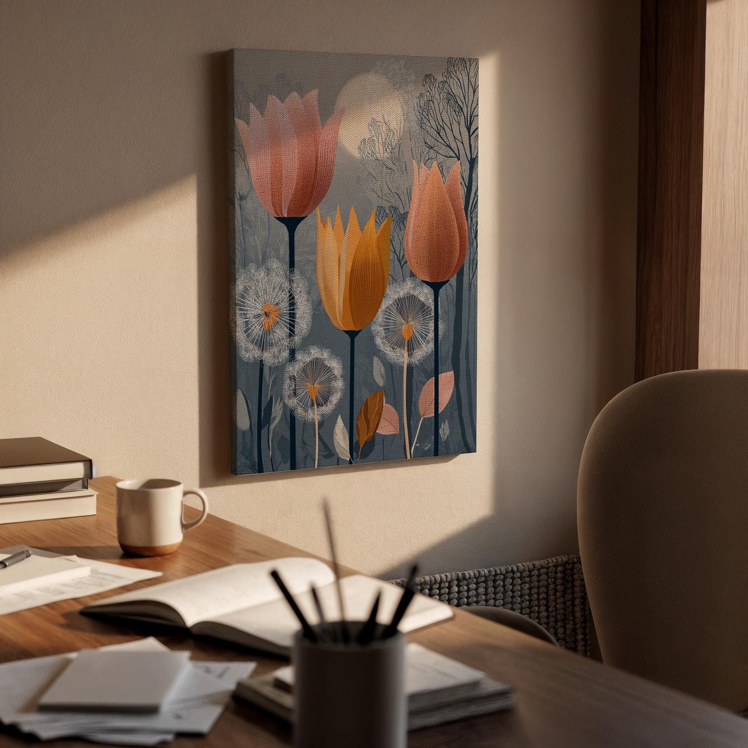 Tulip Floral Canvas Wall Art, Modern Botanical Flower Canvas Decor, Abstract Tulip Flower Artwork, Nature Inspired Wall Decor, New Home Gift