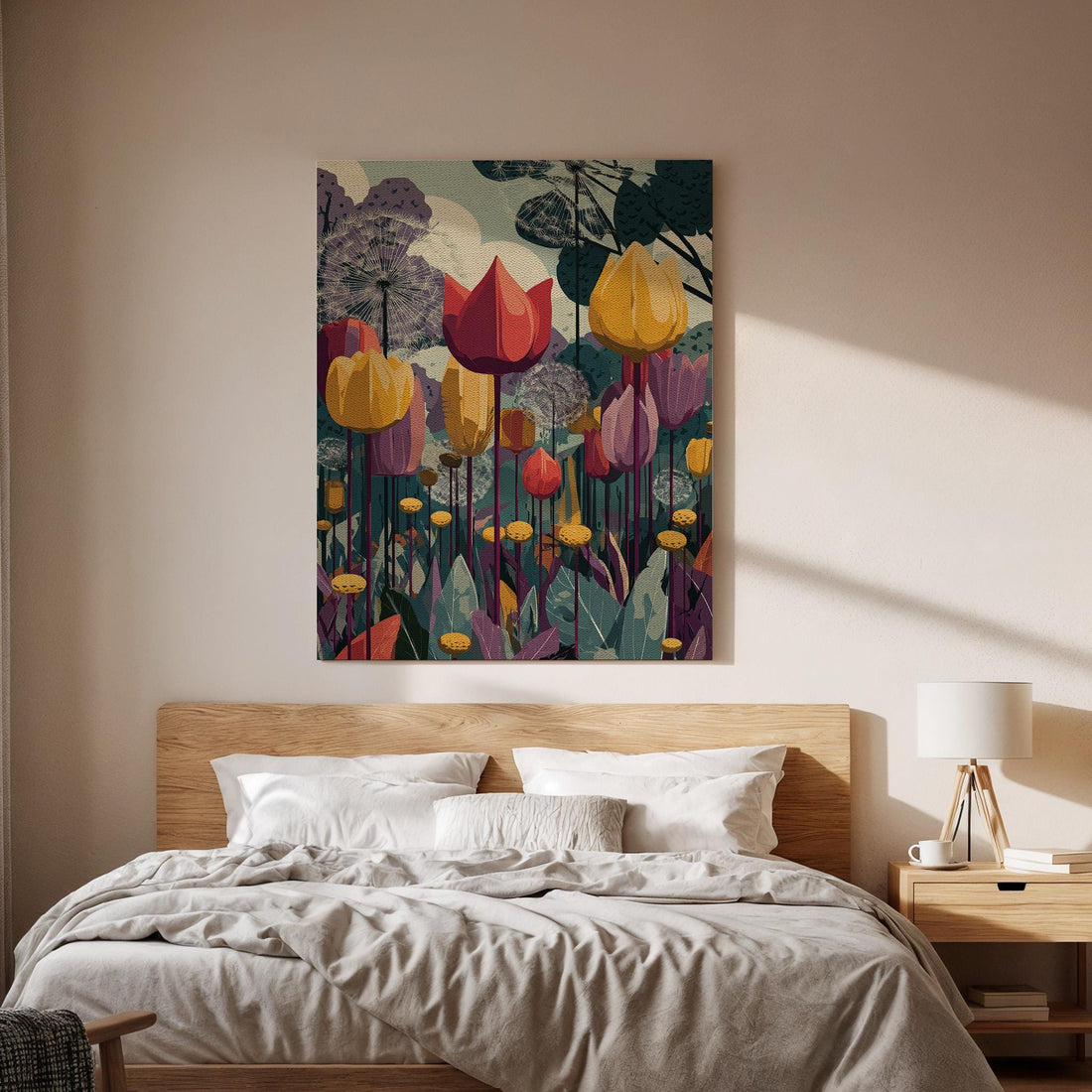 Colorful Tulip Garden Canvas Wall Art, Botanical Flower Field Canvas Decor, Abstract Floral Landscape Canvas Artwork, Nature Wall Decor