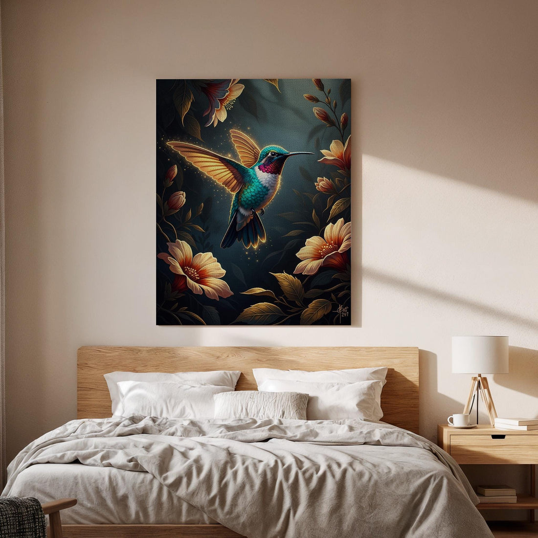 Hummingbird Canvas Wall Art, Colorful Bird and Floral Canvas Decor, Nature Inspired Hummingbird Artwork, Botanical Bird Wall Decor