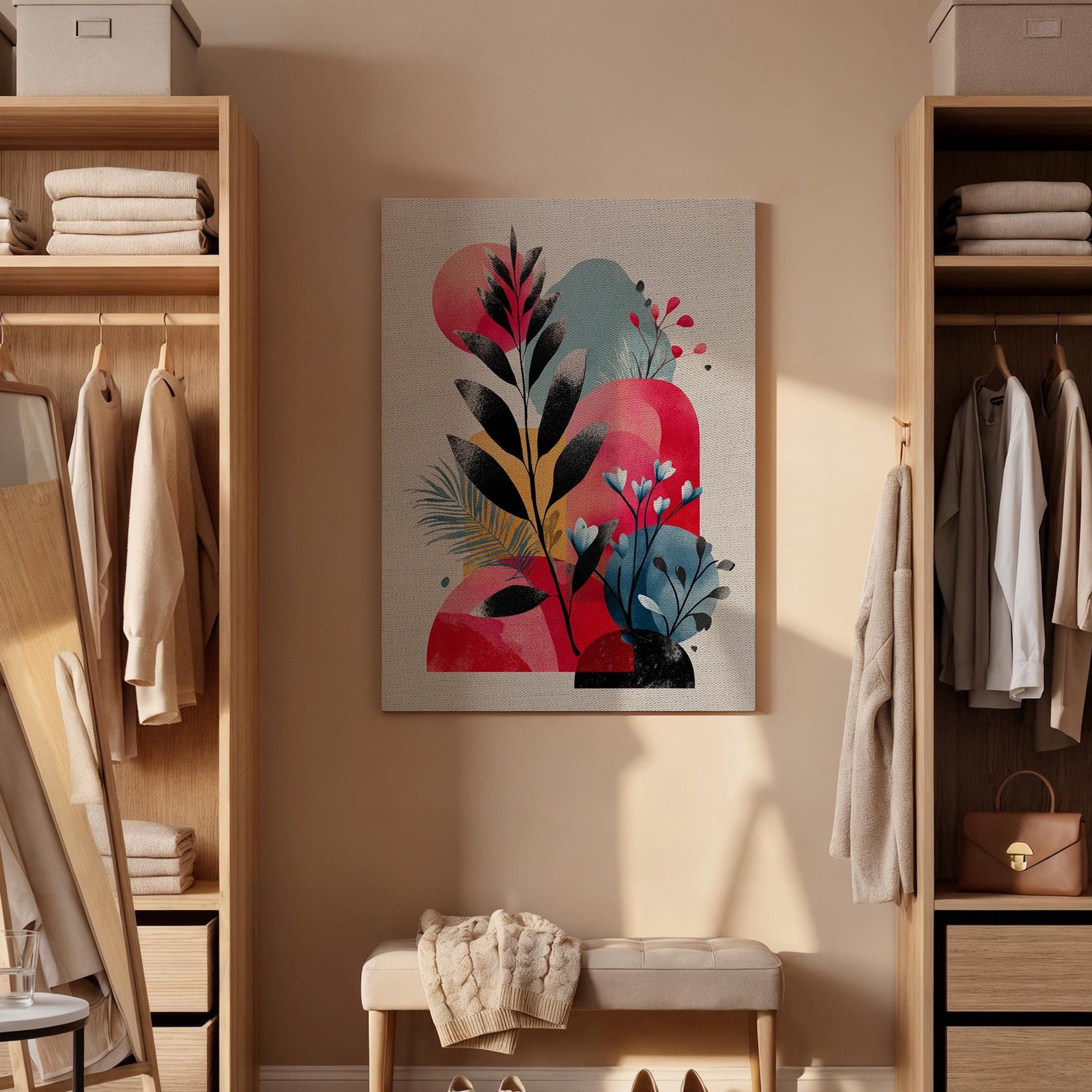 Abstract Botanical Canvas Wall Art, Modern Leaf Canvas Decor, Colorful Plant Canvas Artwork, Minimalist Nature Wall Decor, Canvas Wall Art