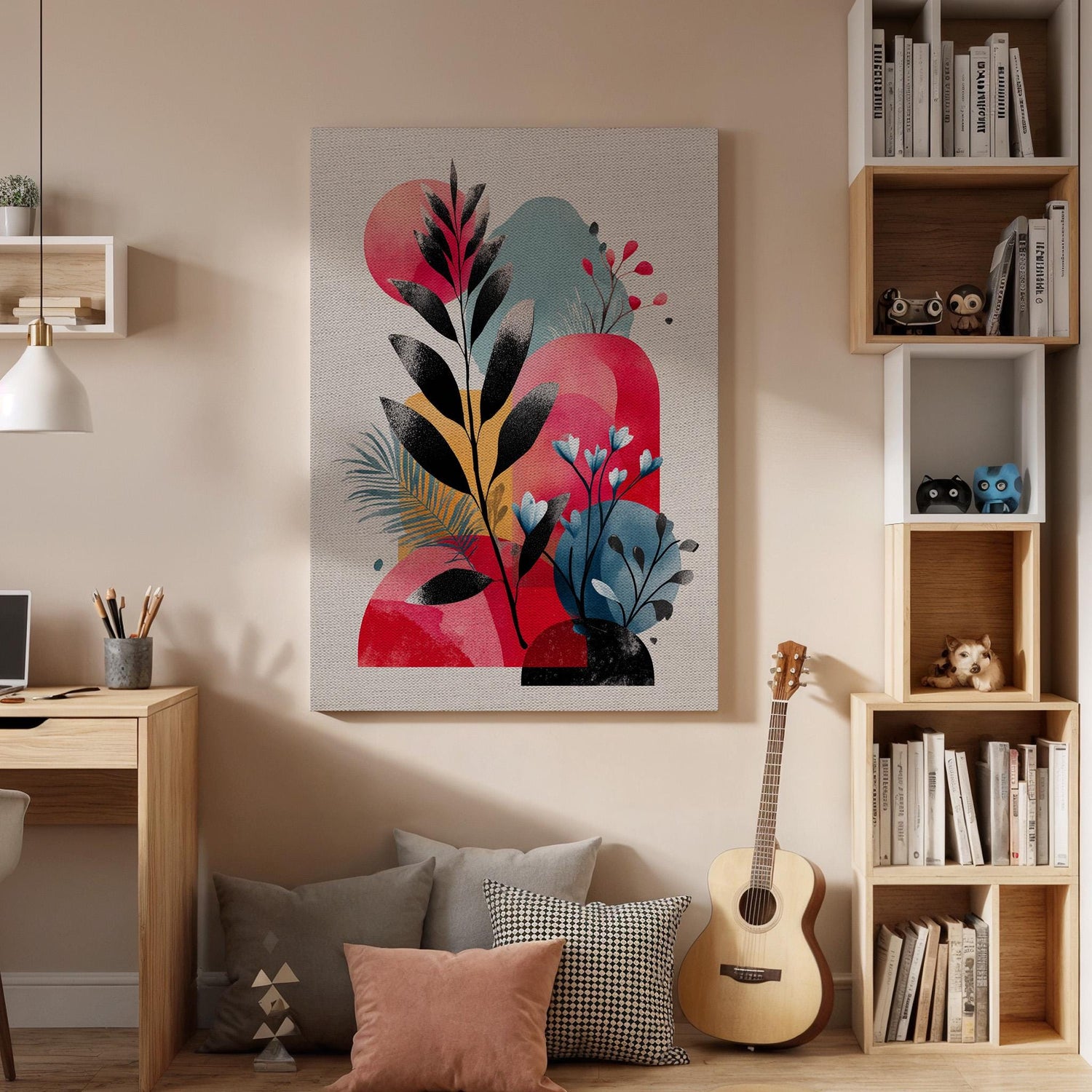 Abstract Botanical Canvas Wall Art, Modern Leaf Canvas Decor, Colorful Plant Canvas Artwork, Minimalist Nature Wall Decor, Canvas Wall Art