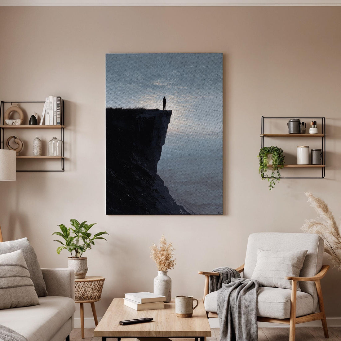 Lonely Cliff Canvas Wall Art, Moody Landscape Canvas Decor, Dramatic Mountain Cliff Artwork, Minimal Dark Nature Wall Decor, New Home Gift