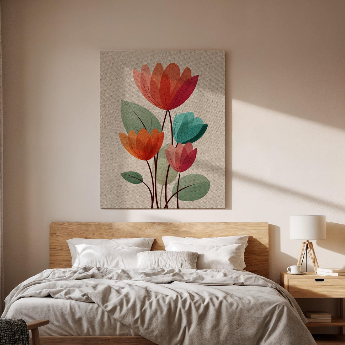 Minimalist Flower Canvas Wall Art, Modern Botanical Canvas Decor, Scandinavian Floral Artwork, Colorful Minimal Flower Wall Decor, Home Art