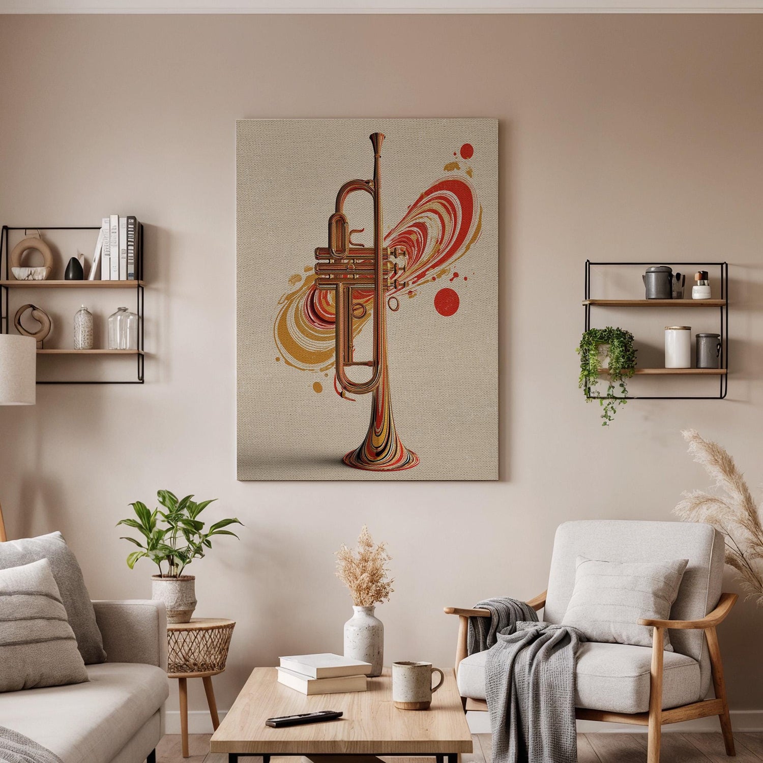 Trumpet Canvas Wall Art, Jazz Music Canvas Decor, Modern Brass Instrument Artwork, Abstract Trumpet Musician Wall Decor, Canvas Wall Art