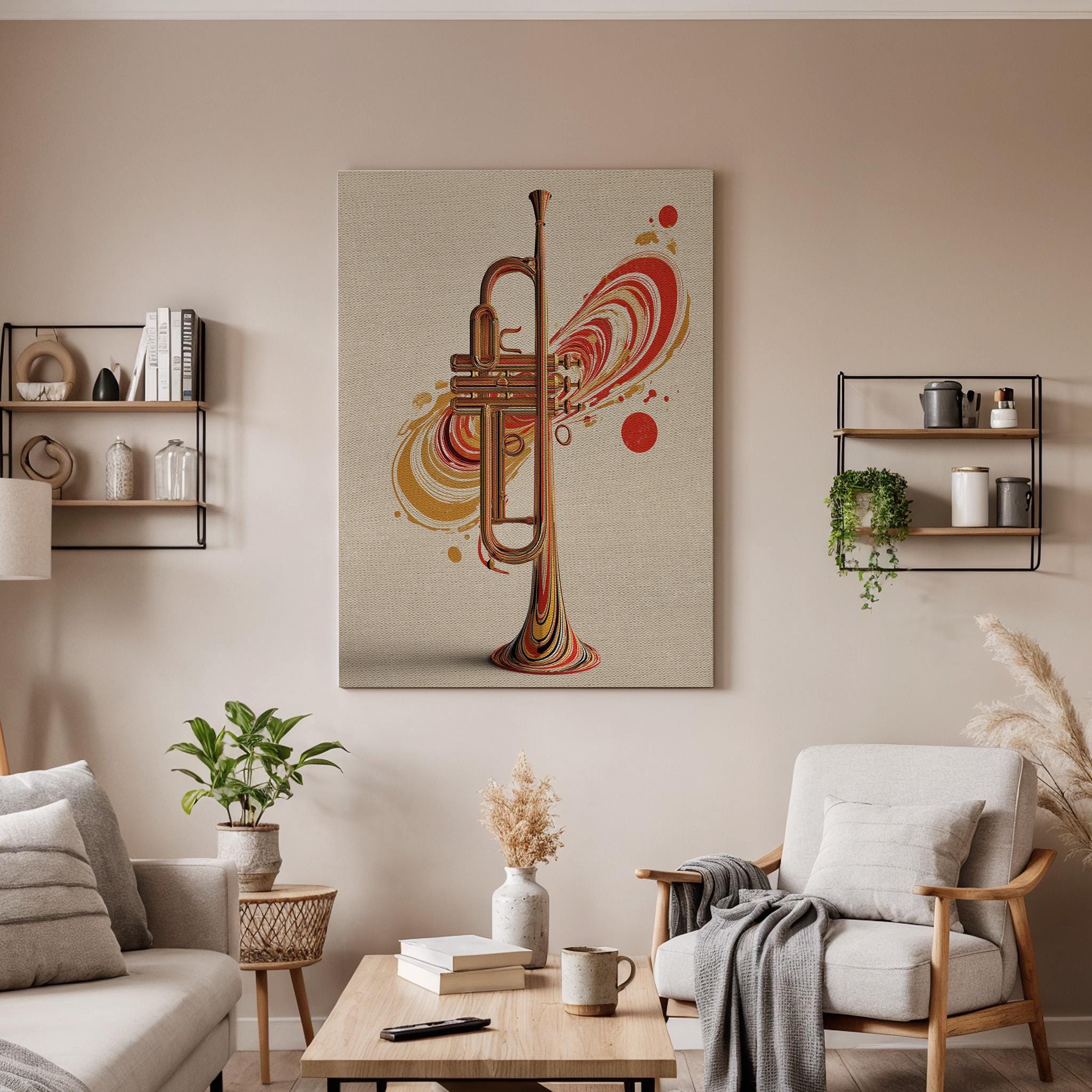 Trumpet Canvas Wall Art, Jazz Music Canvas Decor, Modern Brass Instrument Artwork, Abstract Trumpet Musician Wall Decor, Canvas Wall Art