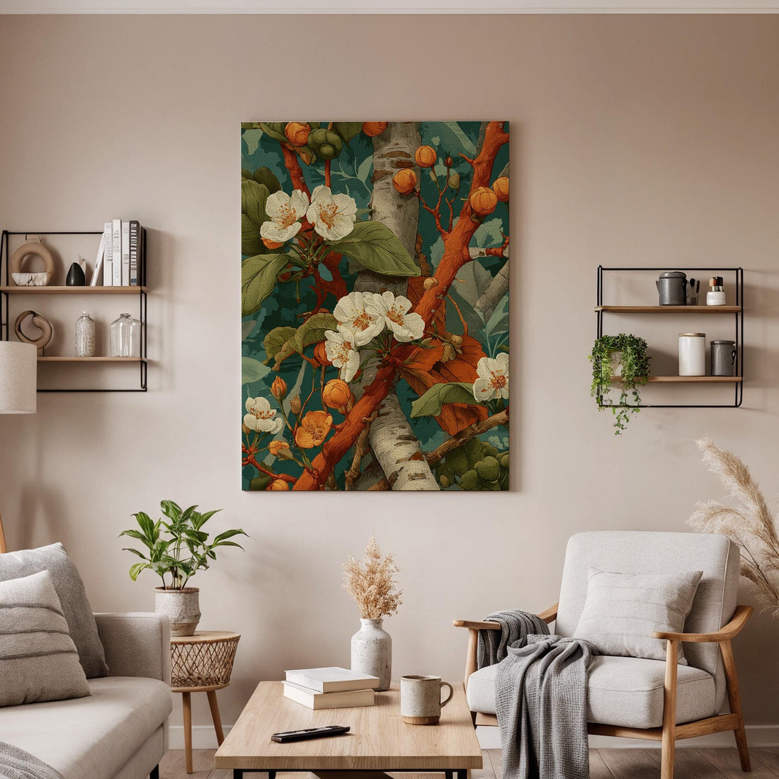 Botanical Blossom Canvas Wall Art, Vintage Floral Tree Canvas Decor, Elegant Nature Flower Artwork, Botanical Wall Decor for Living Room