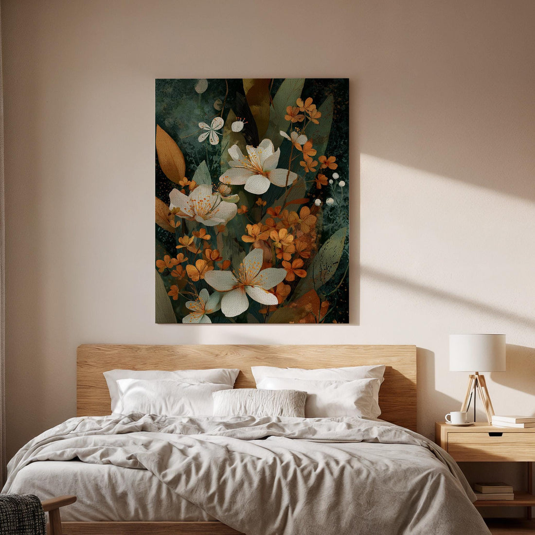 Vintage Botanical Flower Canvas Wall Art, Elegant Floral Canvas Decor, Nature Inspired Blossom Artwork, Dark Botanical Wall Decor, Home Art