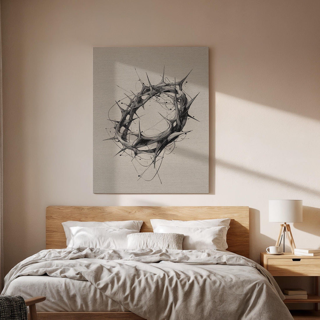Crown of Thorns Canvas Wall Art, Christian Faith Minimalist Canvas Decor, Religious Symbol Artwork, Modern Spiritual Christian Wall Art