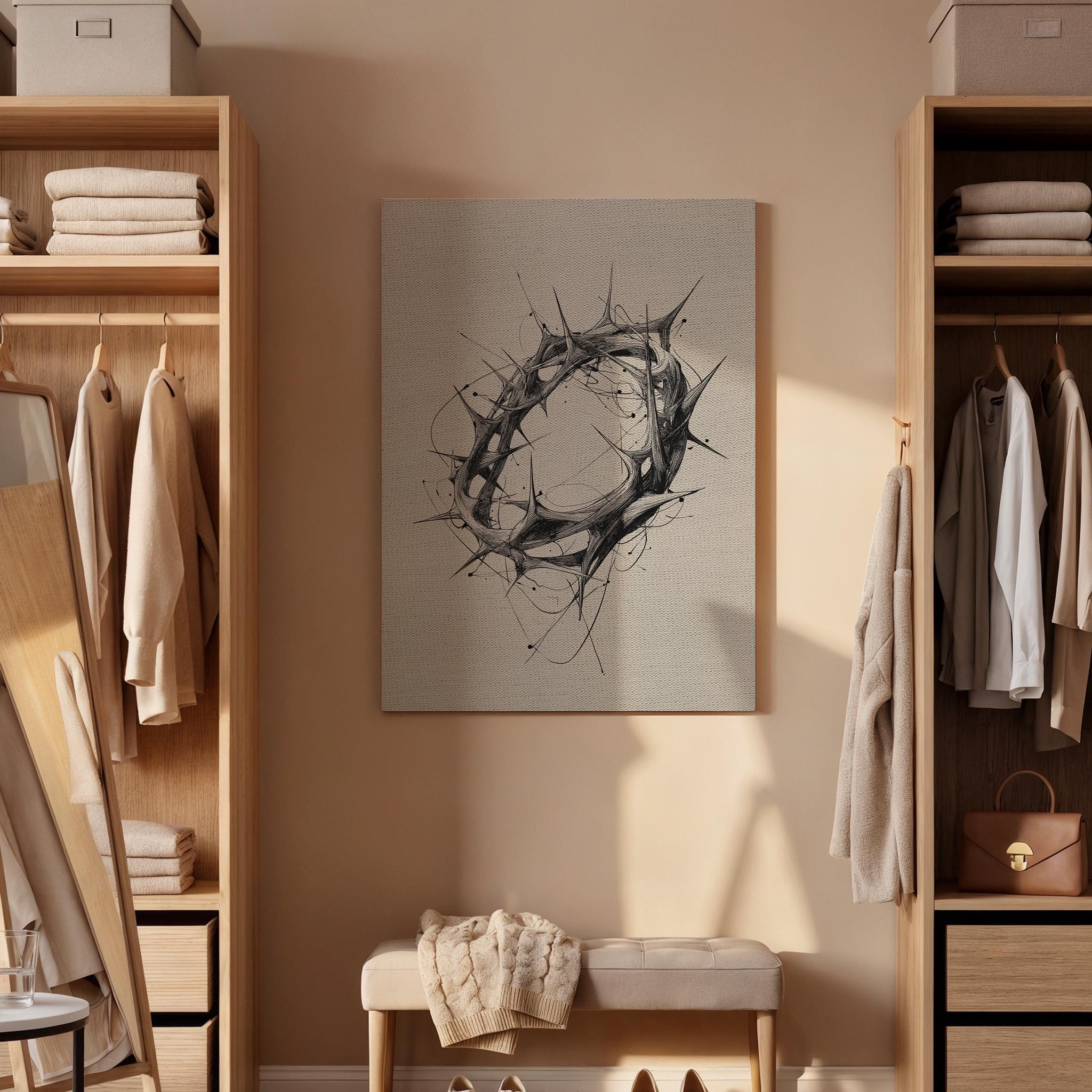 Crown of Thorns Canvas Wall Art, Christian Faith Minimalist Canvas Decor, Religious Symbol Artwork, Modern Spiritual Christian Wall Art